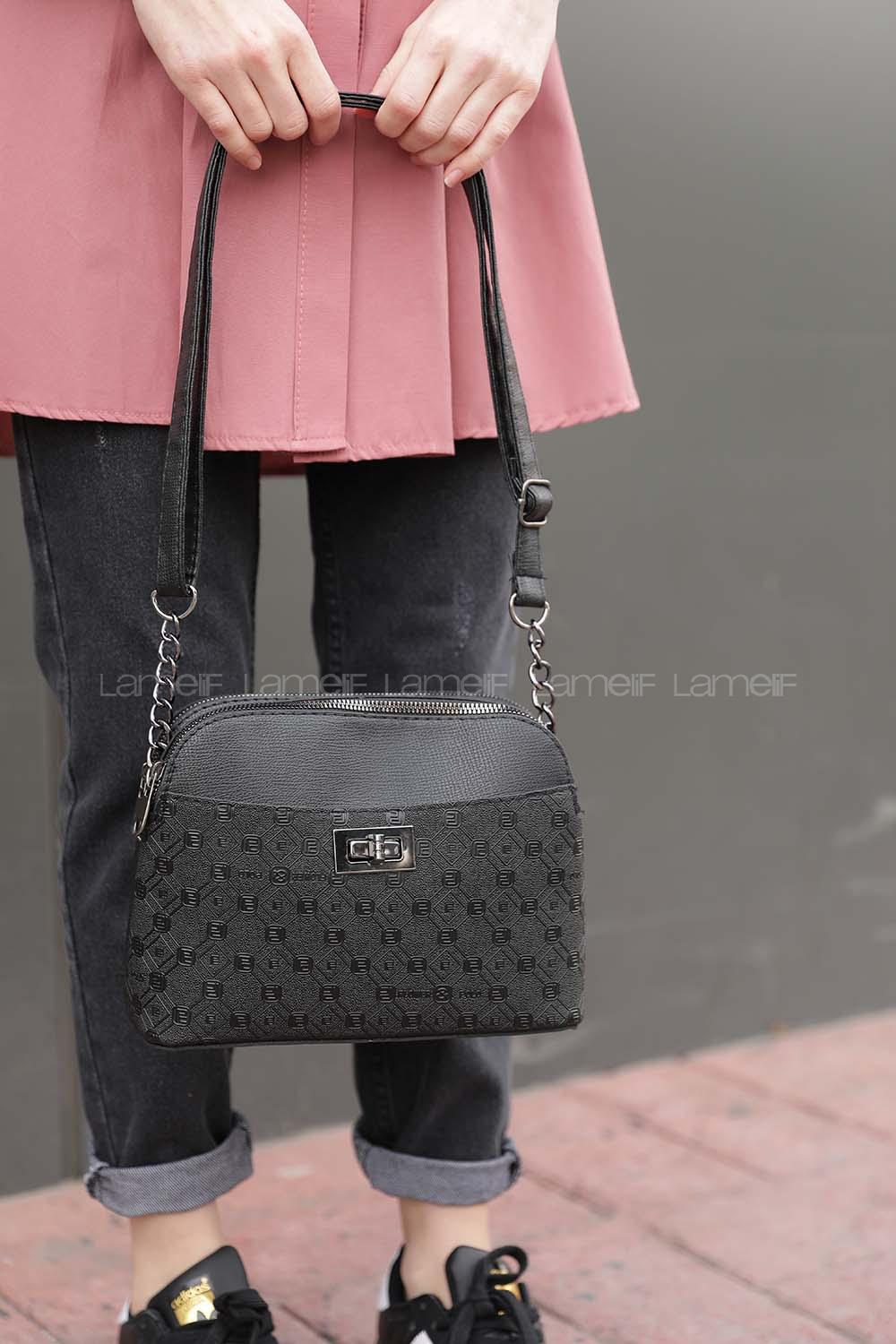 Modalamelif Deri Görünümlü Omuz Çantası Siyah