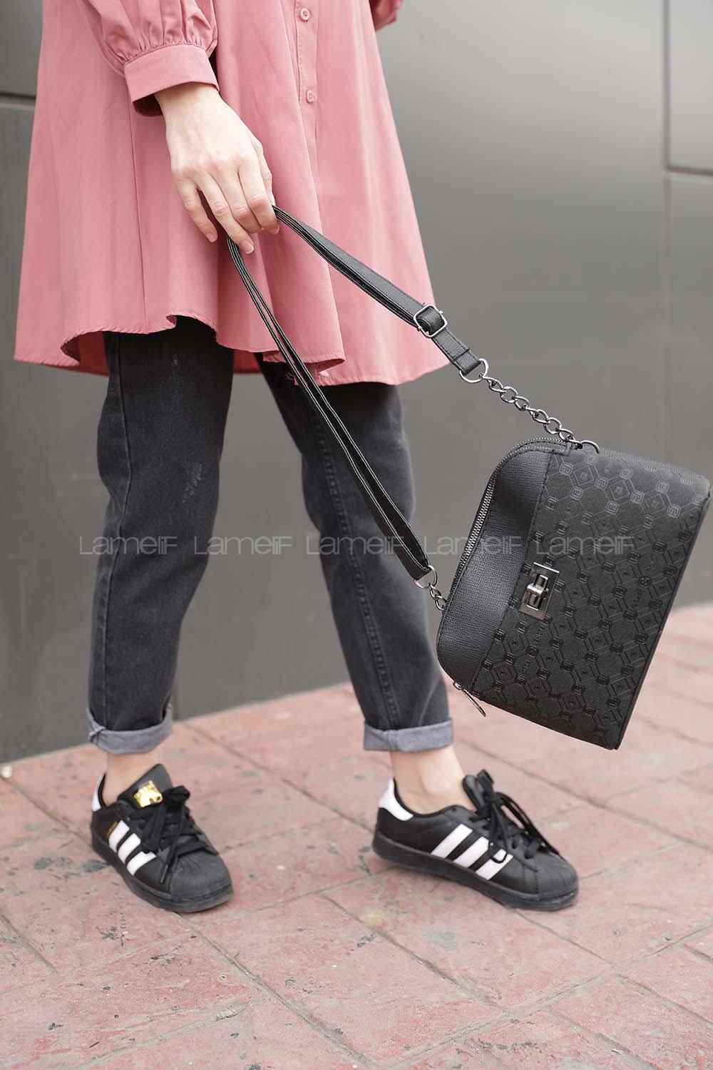 Modalamelif Deri Görünümlü Omuz Çantası Siyah