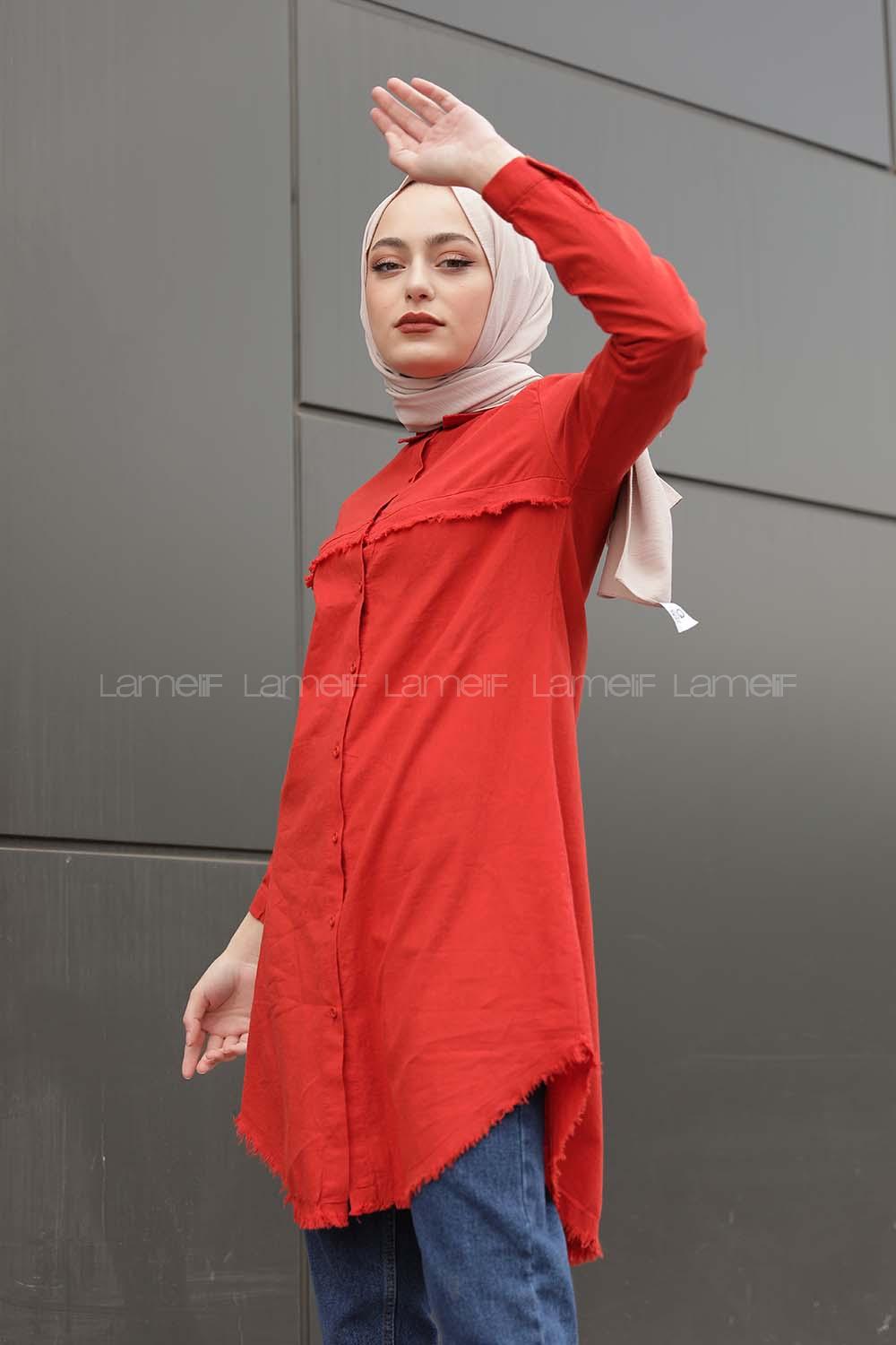 Modalamelif Eteği Saçaklı Gömlek Kiremit