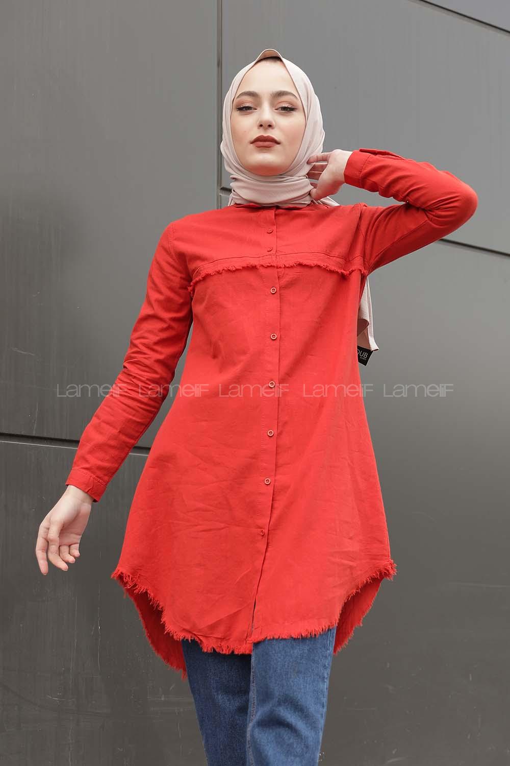 Modalamelif Eteği Saçaklı Gömlek Kiremit