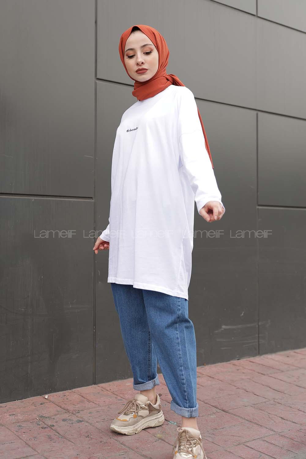Modalamelif Friends Yazı Baskılı Sweat Beyaz