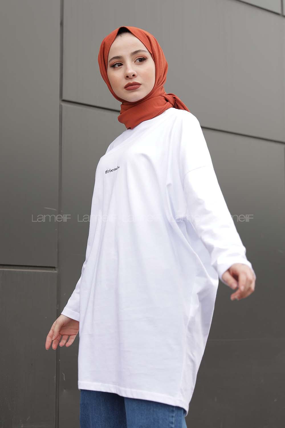 Modalamelif Friends Yazı Baskılı Sweat Beyaz