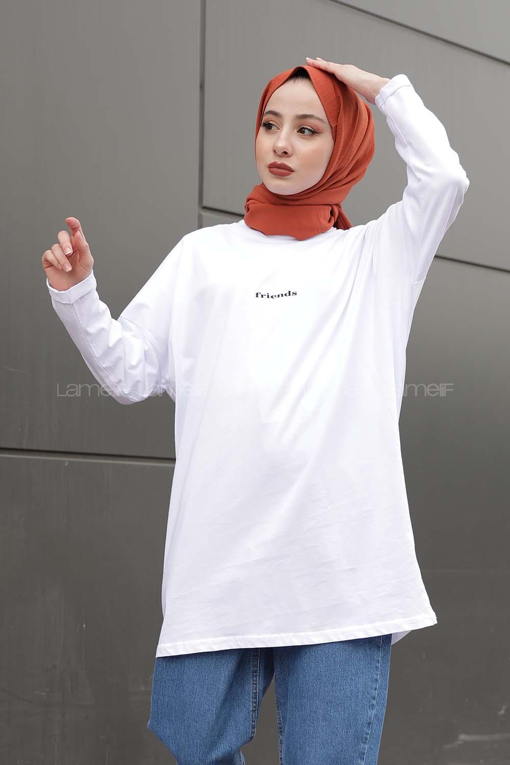 Modalamelif Friends Yazı Baskılı Sweat Beyaz