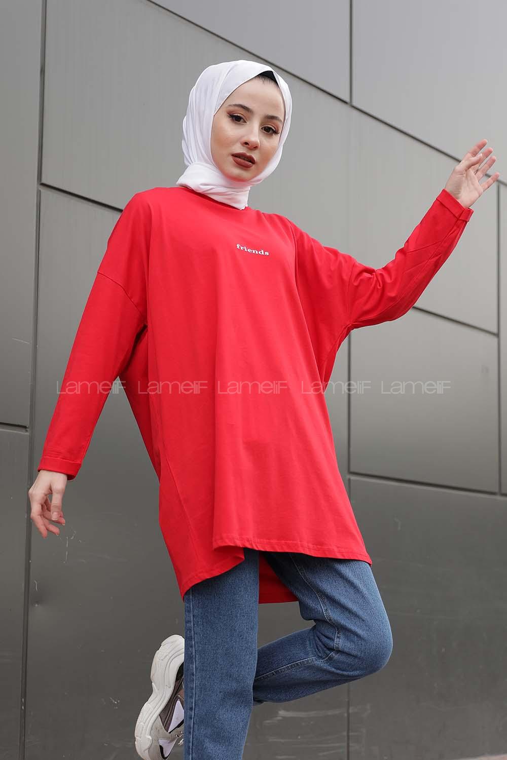 Modalamelif Friends Yazı Baskılı Sweat Kırmızı