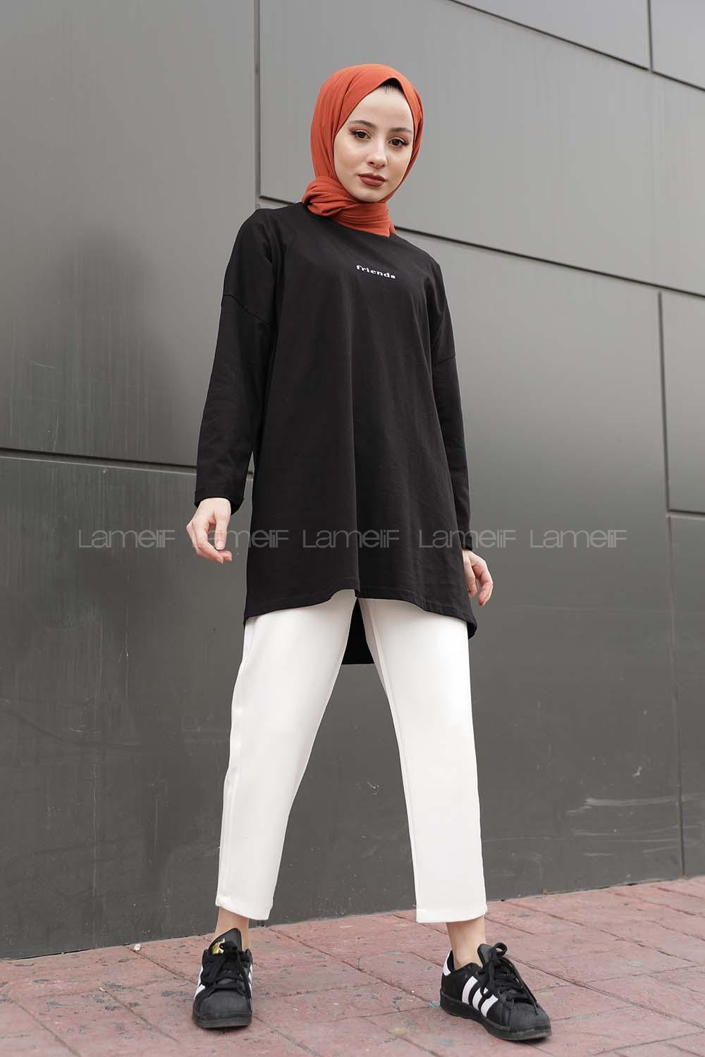 Modalamelif Friends Yazı Baskılı Sweat Siyah