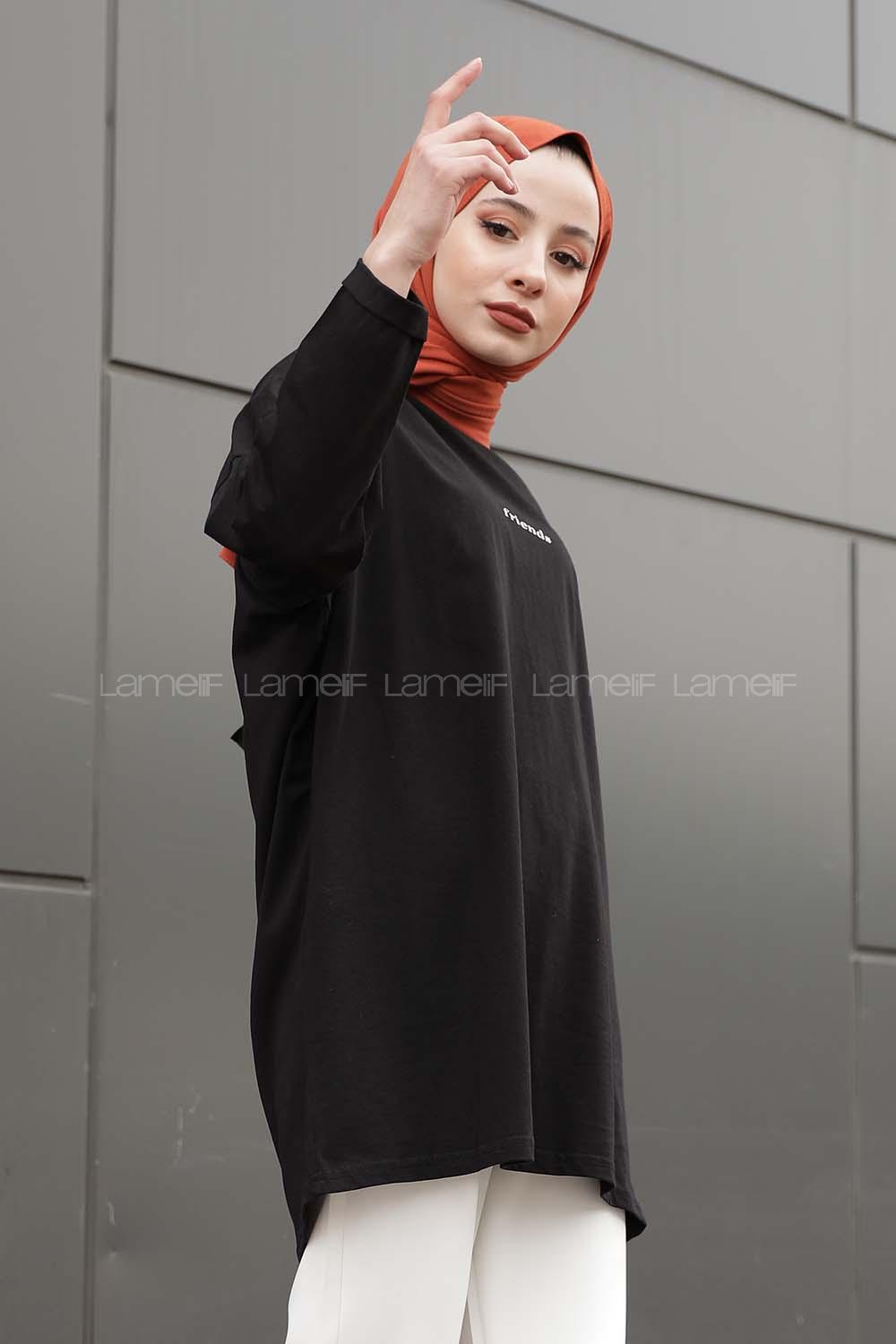 Modalamelif Friends Yazı Baskılı Sweat Siyah