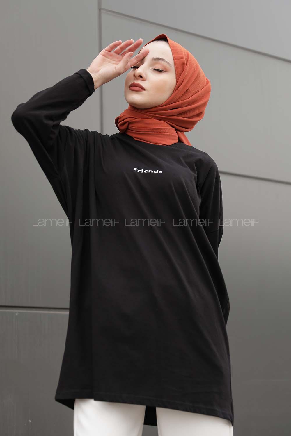 Modalamelif Friends Yazı Baskılı Sweat Siyah