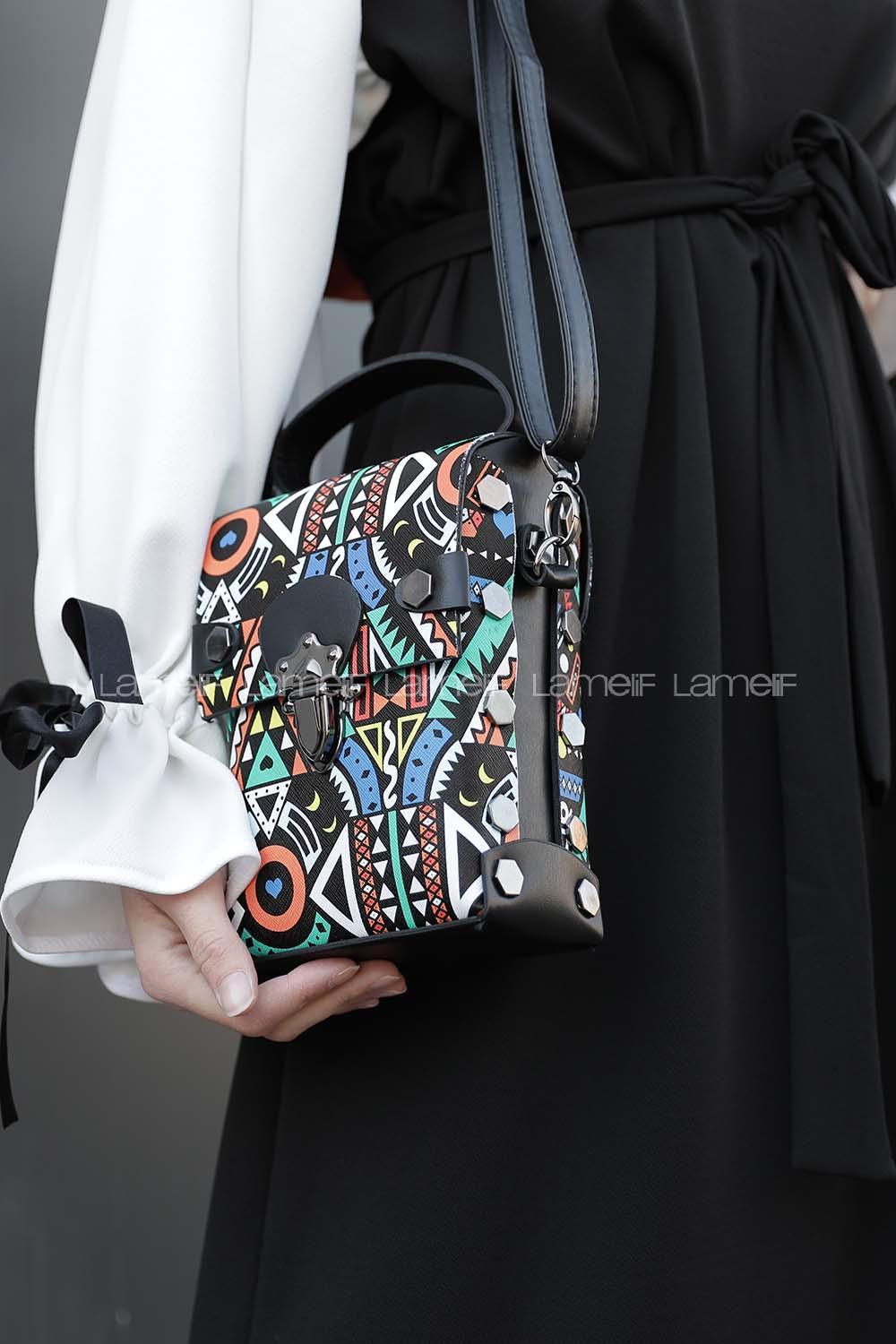 Modalamelif Geometrik Desen Çanta Siyah