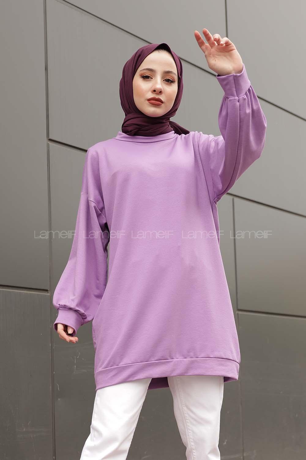 Modalamelif İki İplik Balon Kol Tunik Mor