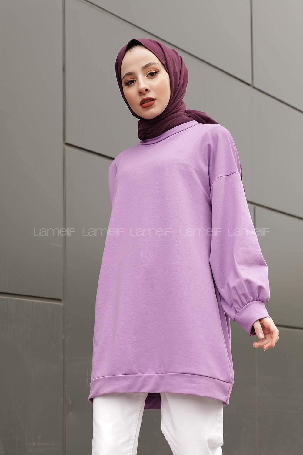 Modalamelif İki İplik Balon Kol Tunik Mor