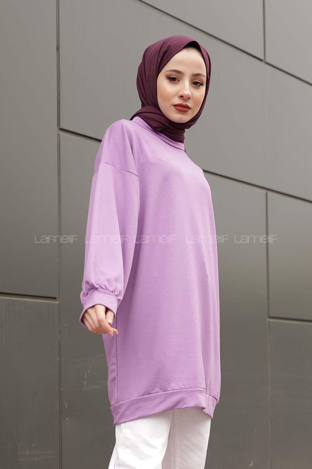 Modalamelif İki İplik Balon Kol Tunik Mor