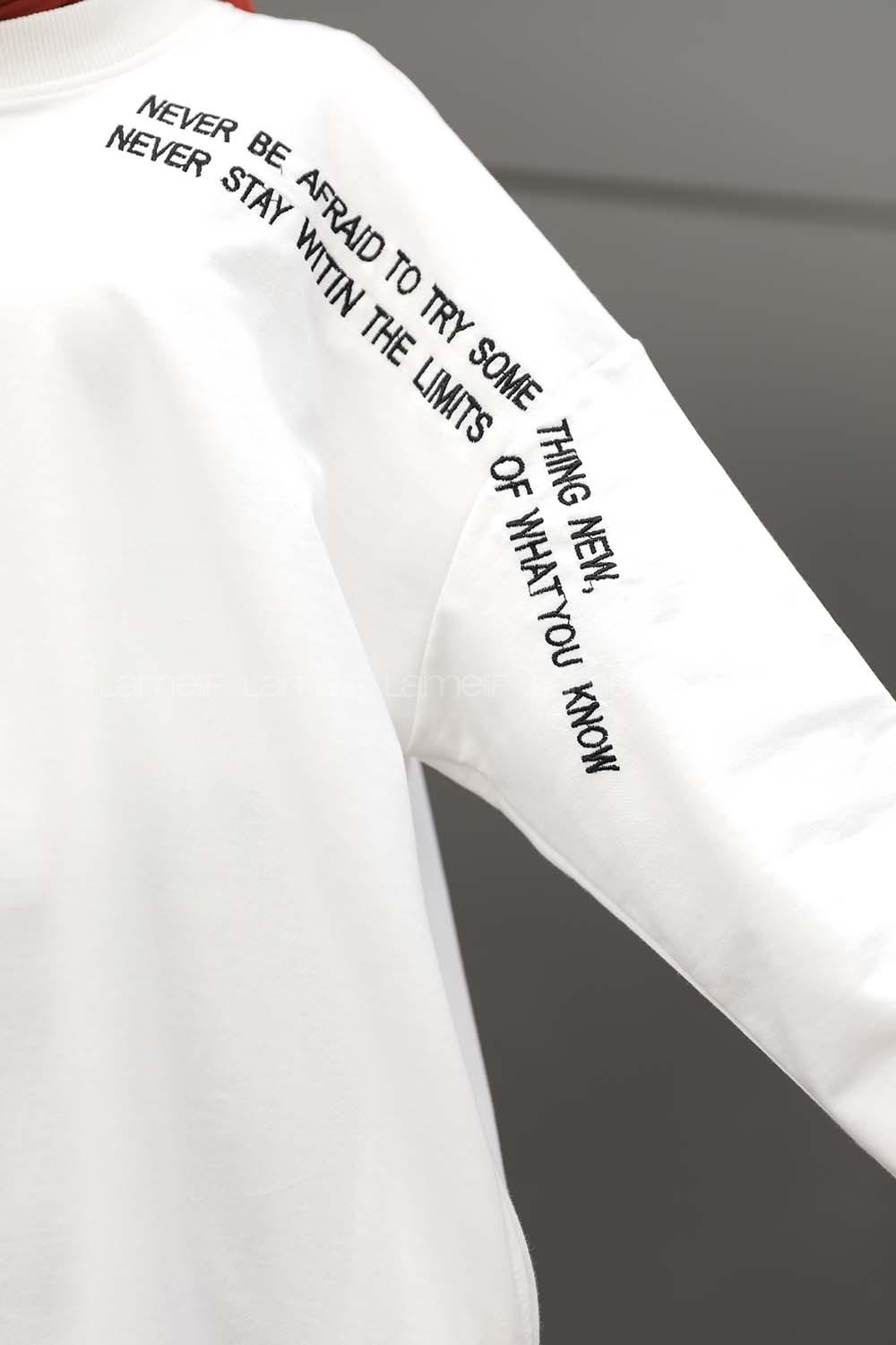 Modalamelif Yazı Baskılı Tunik Beyaz