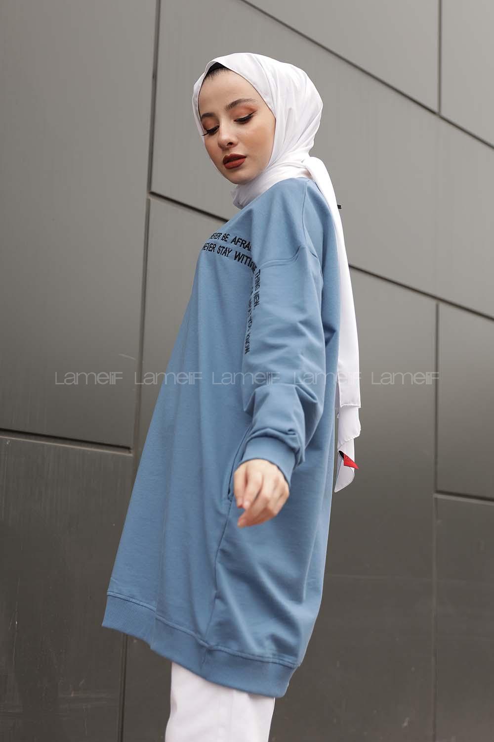 Modalamelif  Yazı Baskılı Tunik İndigo