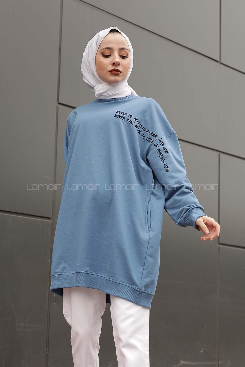 Modalamelif  Yazı Baskılı Tunik İndigo