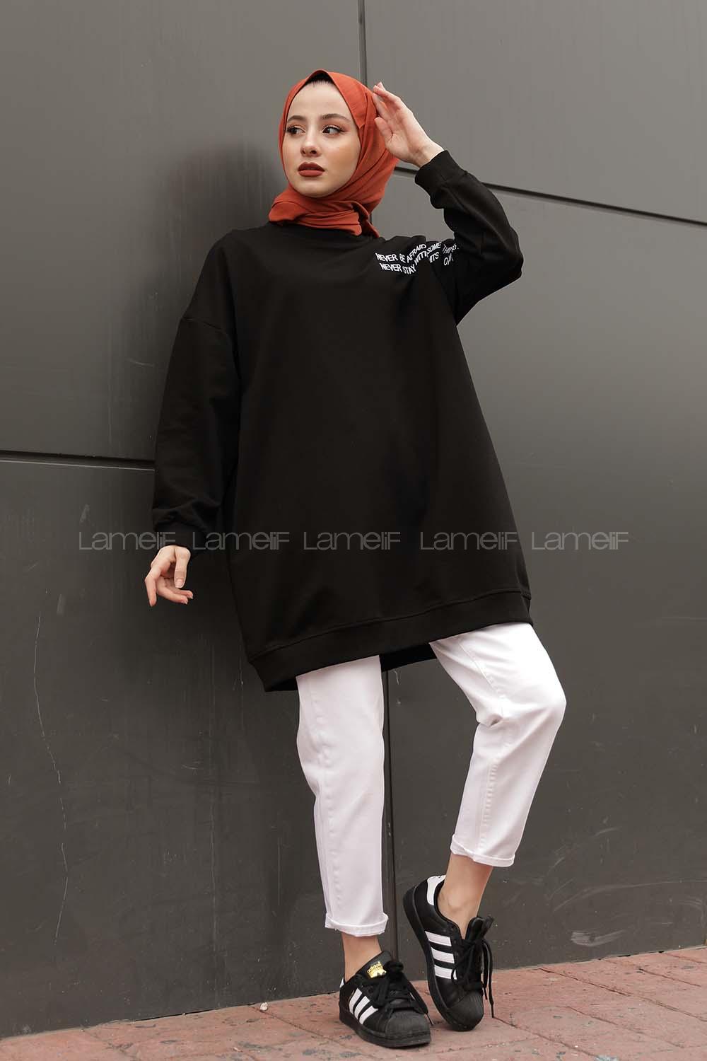 Modalamelif  Yazı Baskılı Tunik Siyah