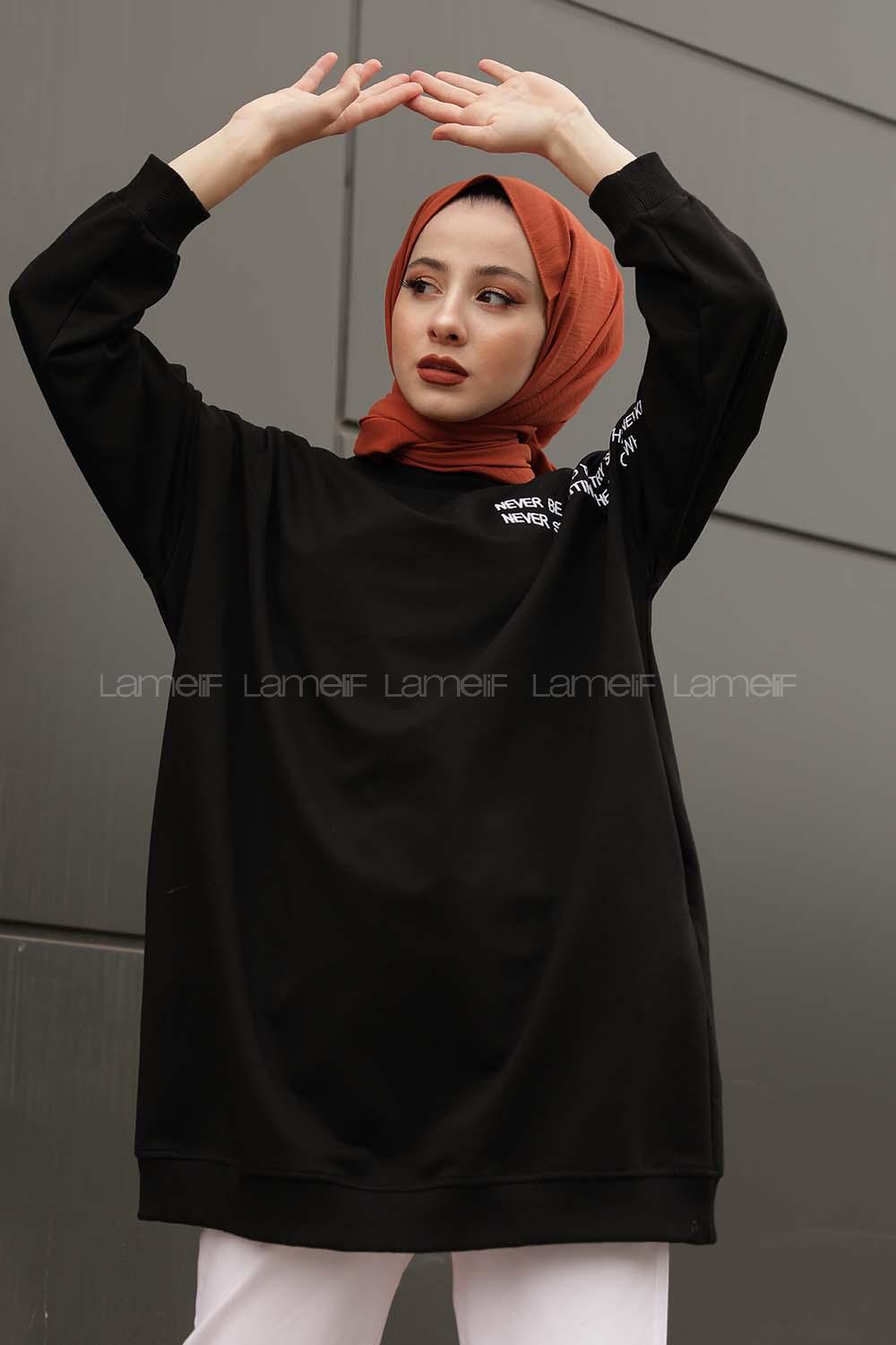 Modalamelif  Yazı Baskılı Tunik Siyah