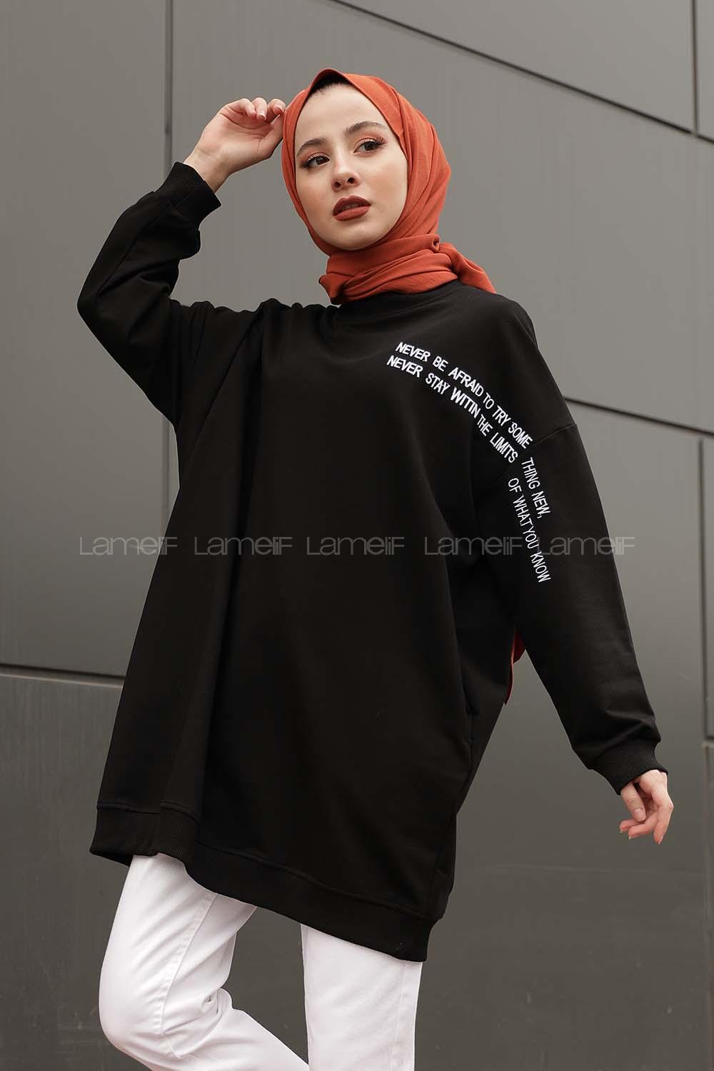 Modalamelif  Yazı Baskılı Tunik Siyah