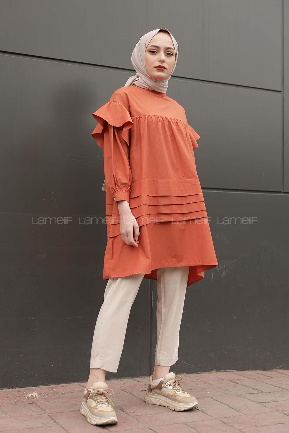 Modalamelif Önü Katlı Salaş Tunik Açık Kiremit