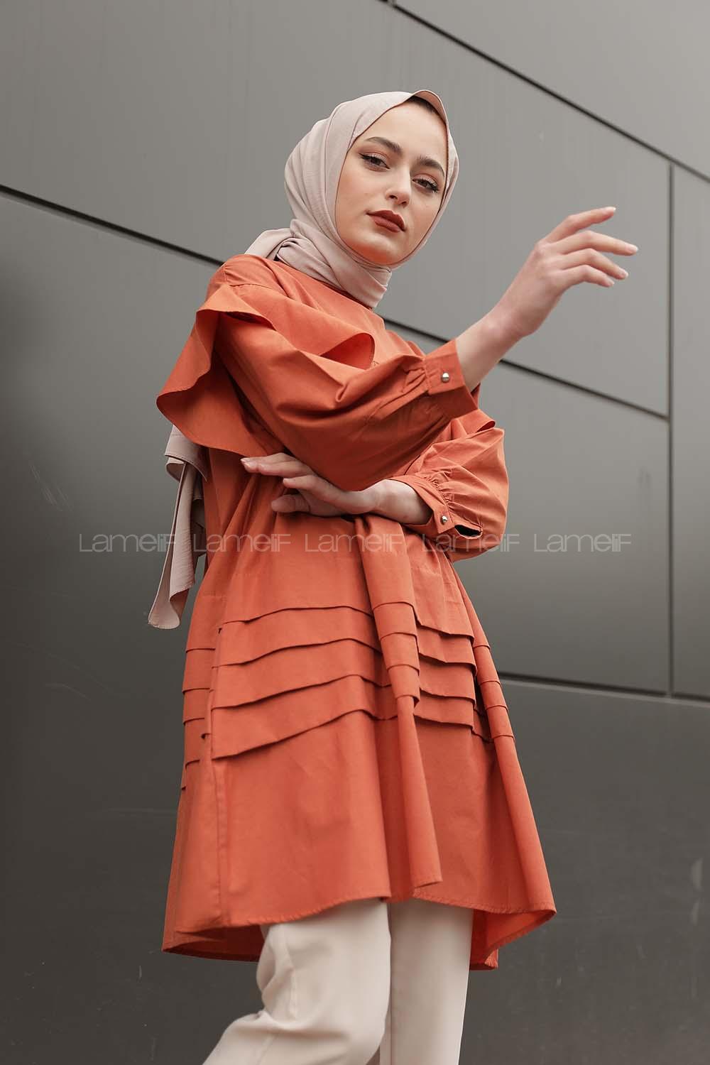 Modalamelif Önü Katlı Salaş Tunik Açık Kiremit