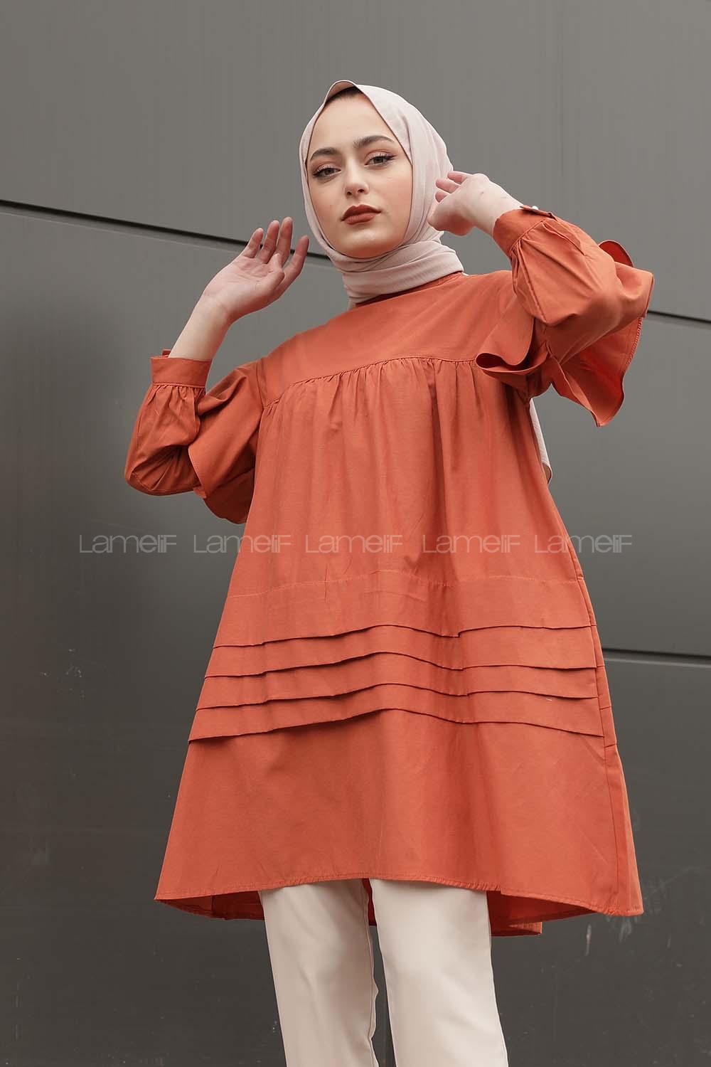 Modalamelif Önü Katlı Salaş Tunik Açık Kiremit