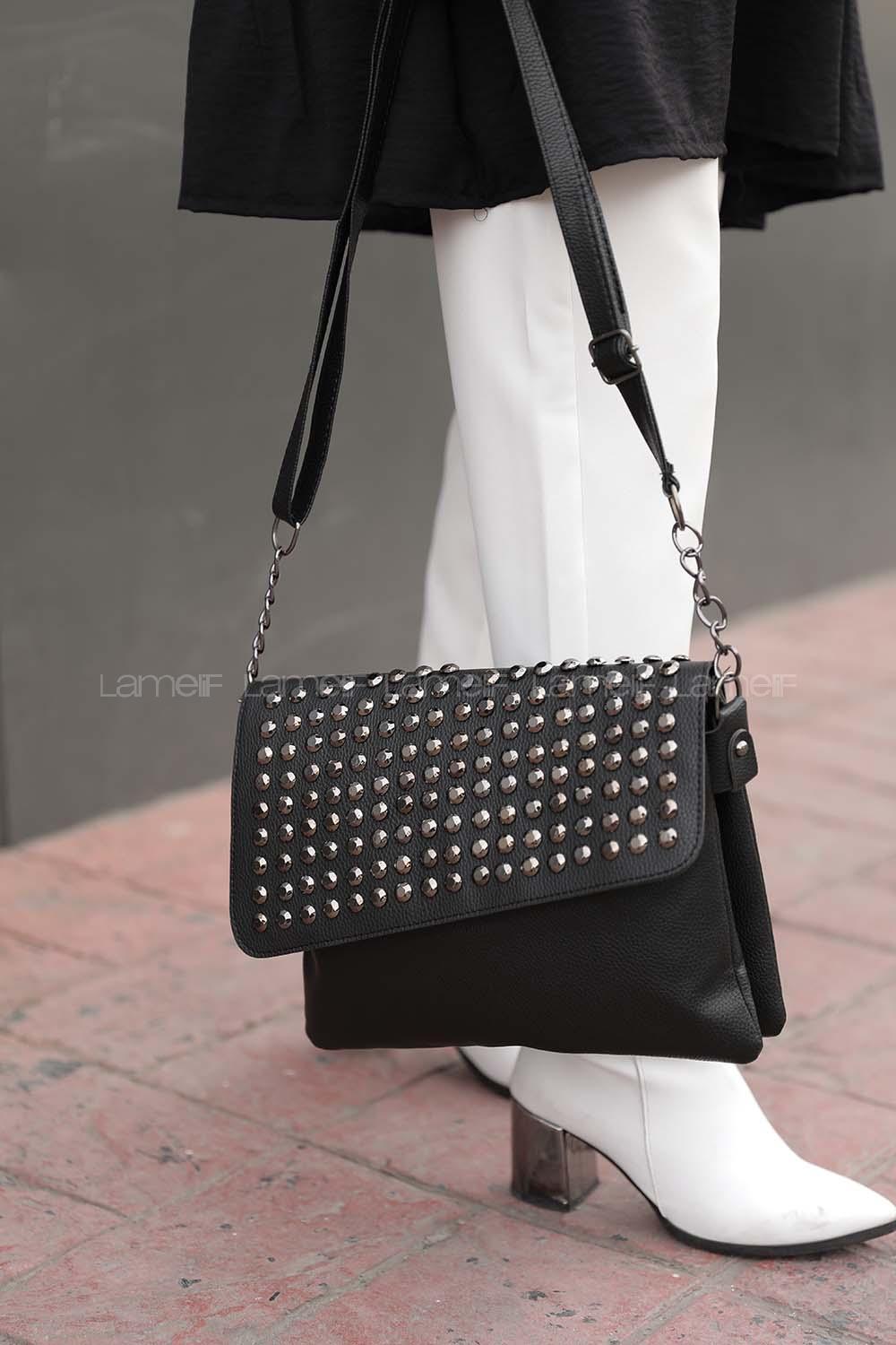 Modalamelif Taş Detaylı Omuz Çantası Siyah