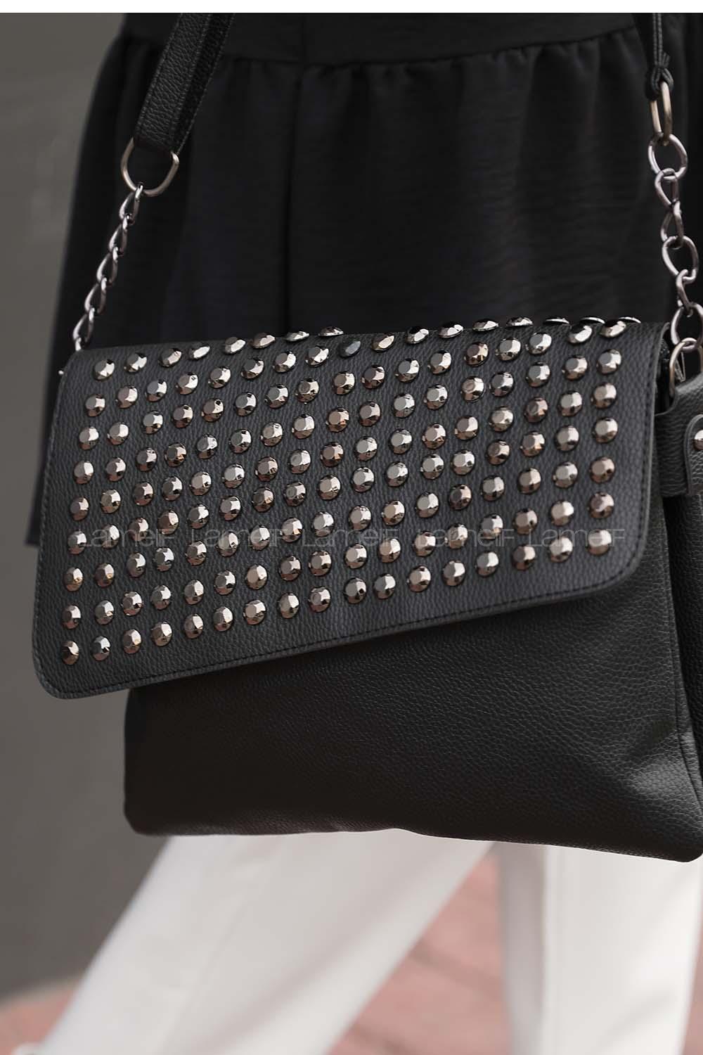 Modalamelif Taş Detaylı Omuz Çantası Siyah