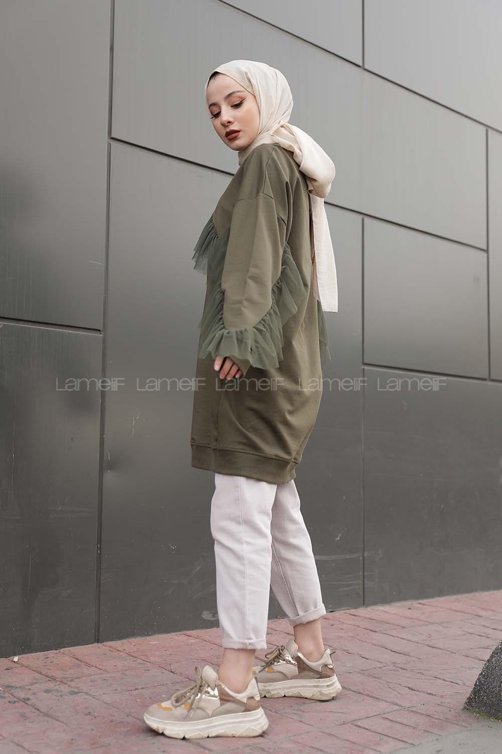 Modalamelif  Tül Detaylı Tunik  Haki