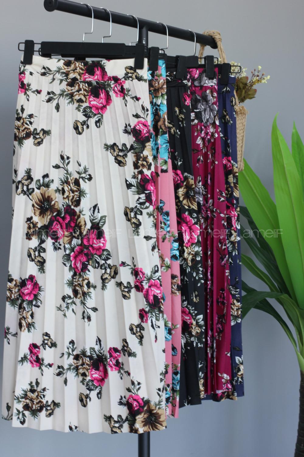 Modalamelif Beli Lastikli Çiçek Desen Mira Etek Siyah