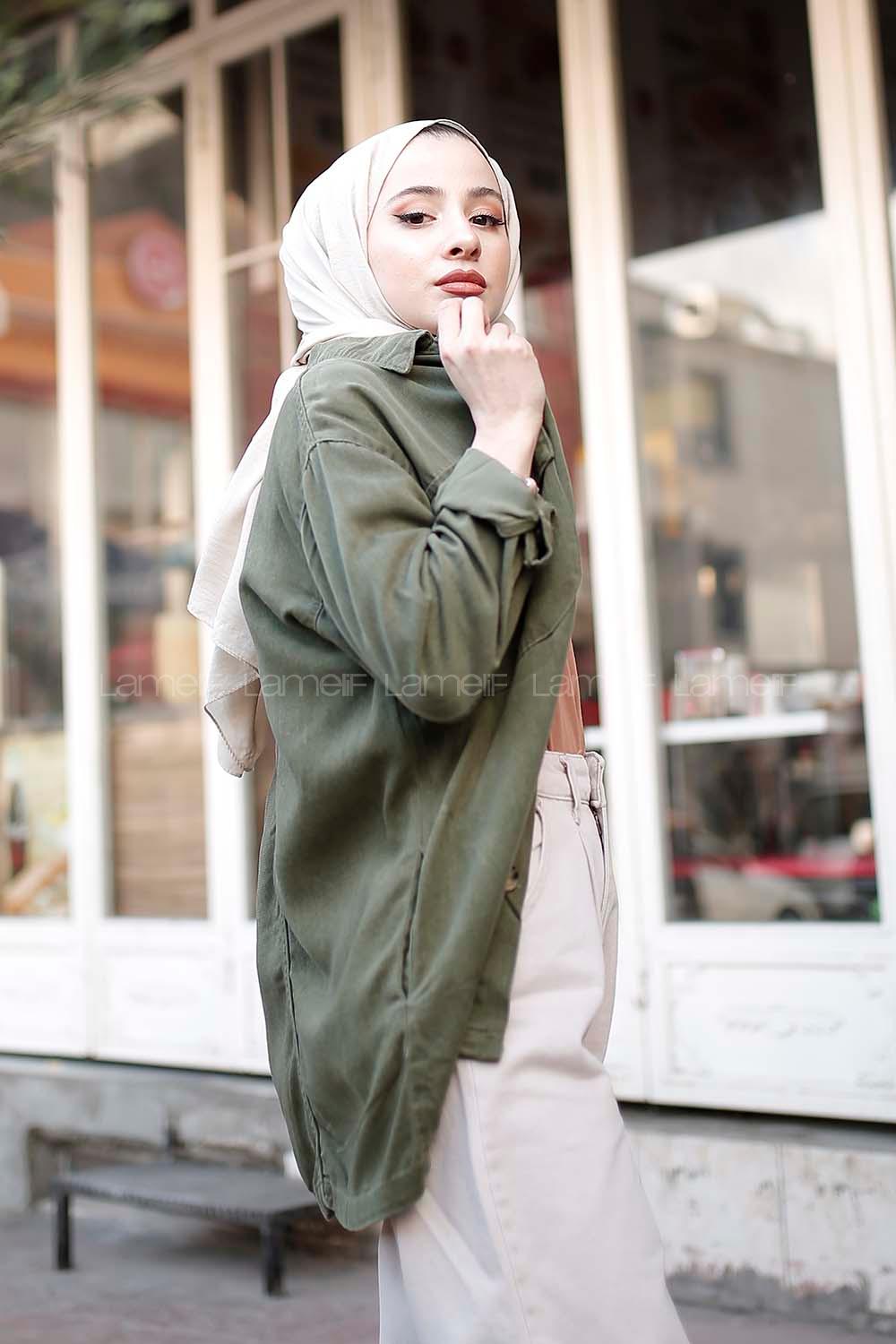 Modalamelif Gizli Cep Detaylı  Ceket Haki