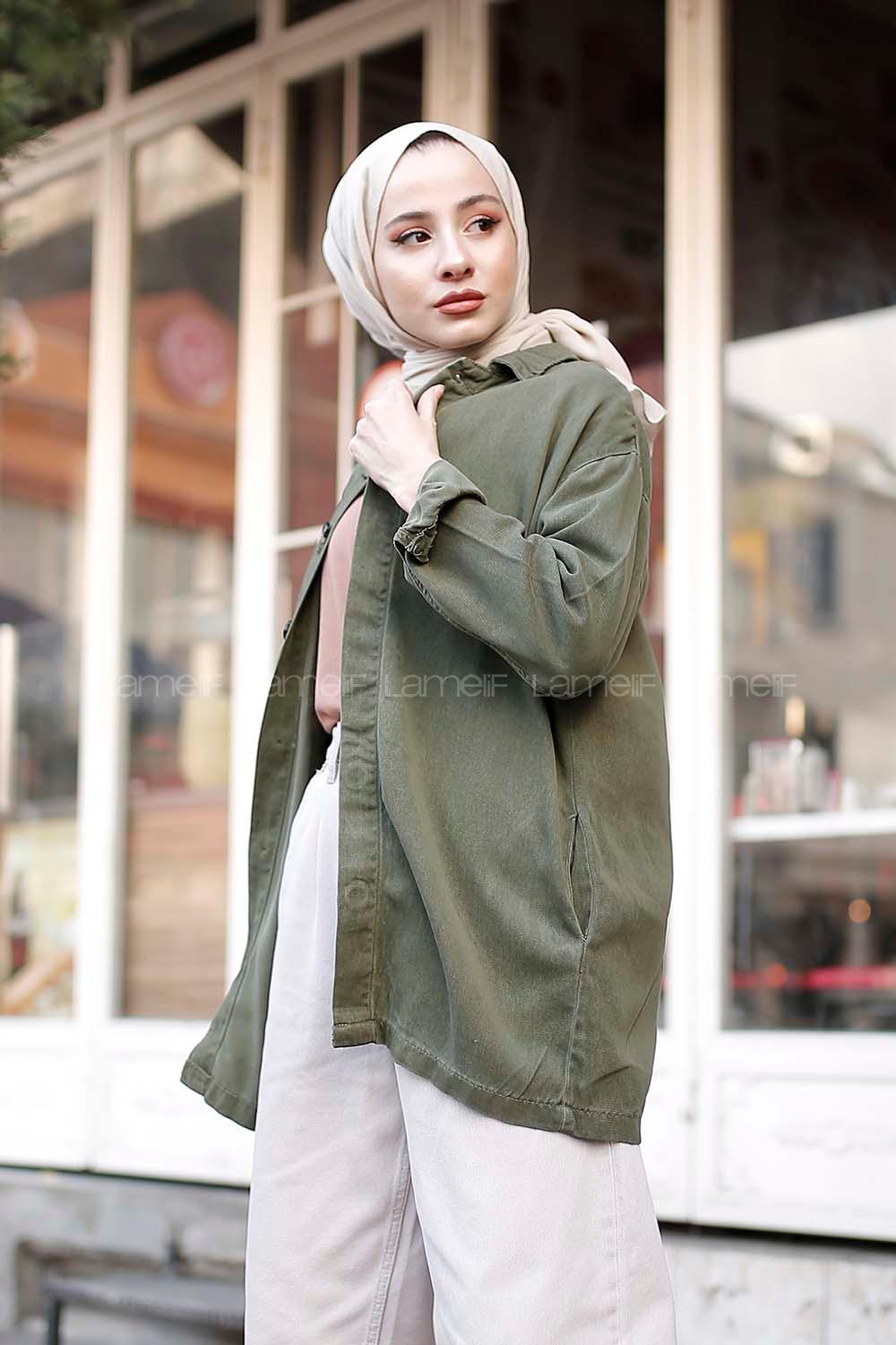 Modalamelif Gizli Cep Detaylı  Ceket Haki