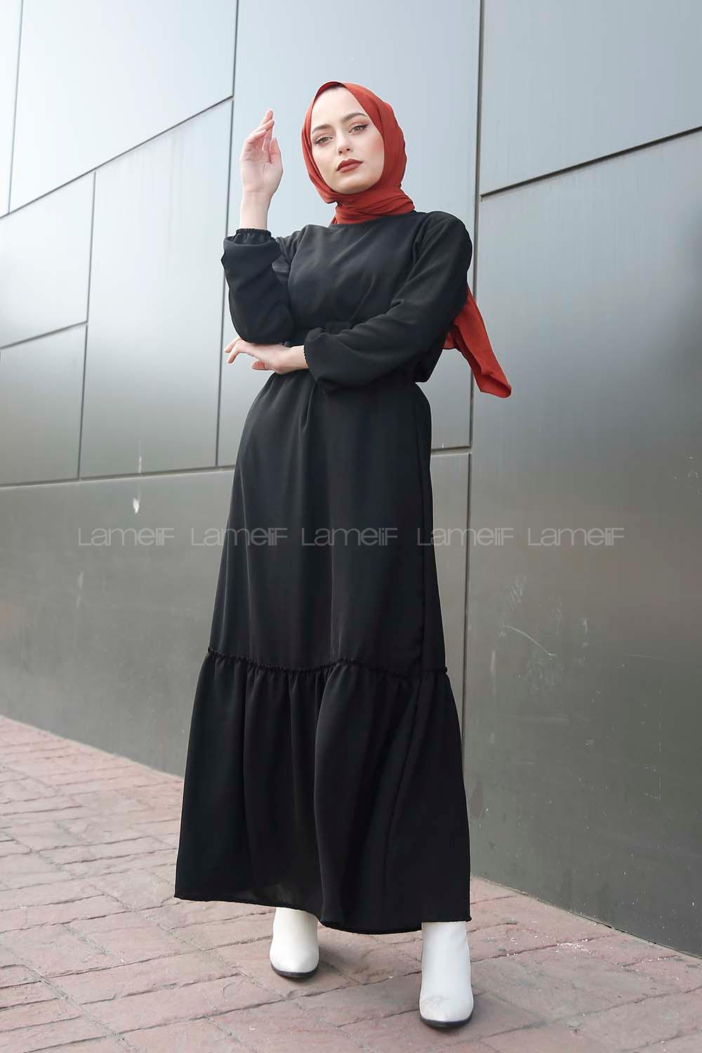 Modalamelif Kemerli Ayrobin Elbise Siyah