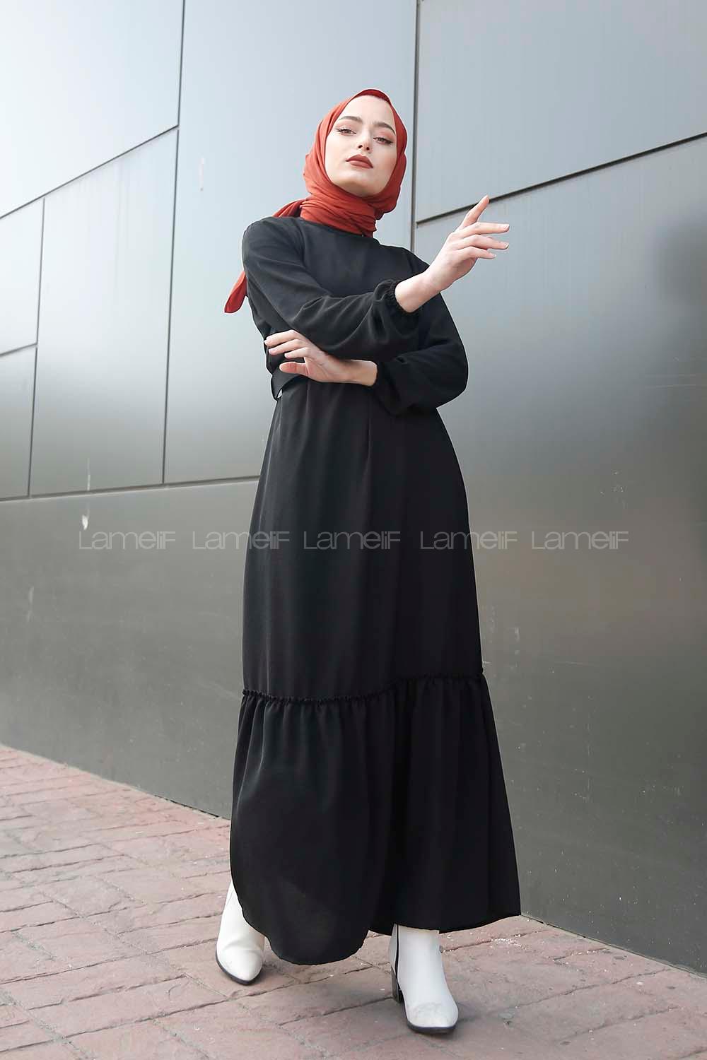 Modalamelif Kemerli Ayrobin Elbise Siyah