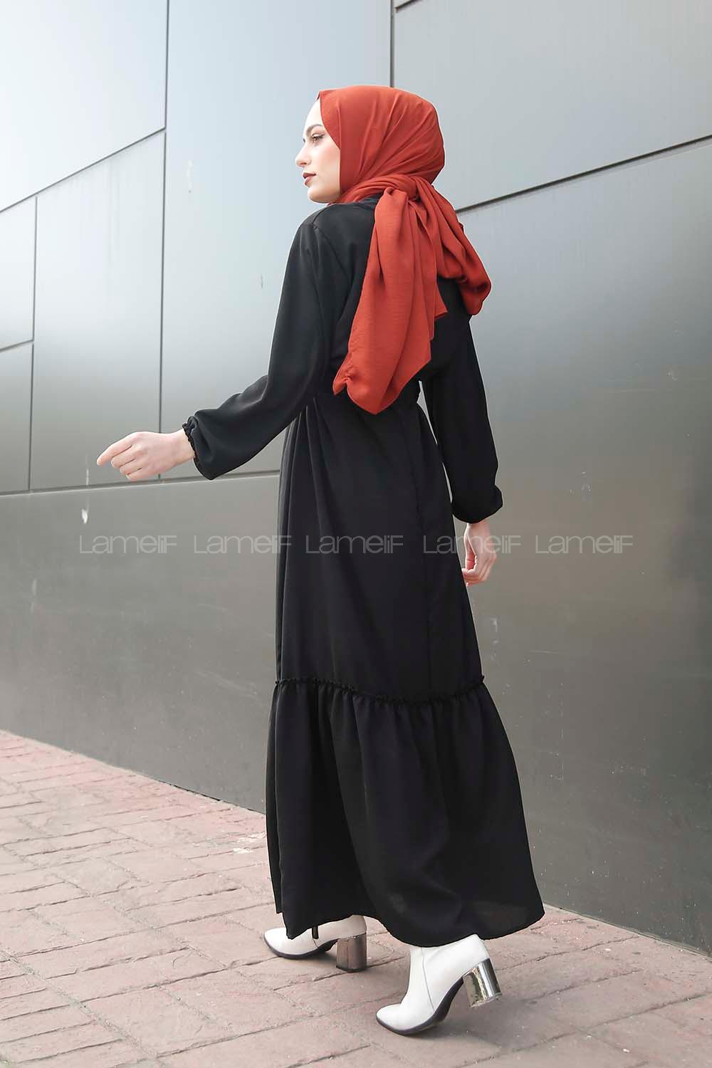 Modalamelif Kemerli Ayrobin Elbise Siyah