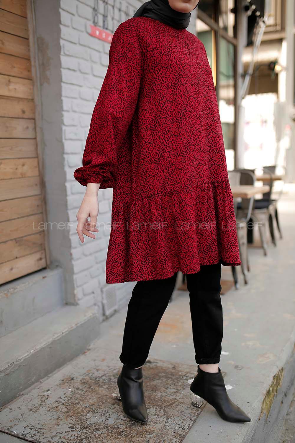 Modalamelif Leopar Desen Tunik Bordo