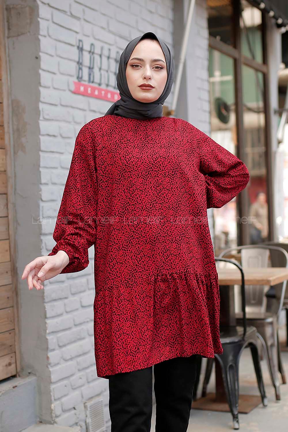 Modalamelif Leopar Desen Tunik Bordo