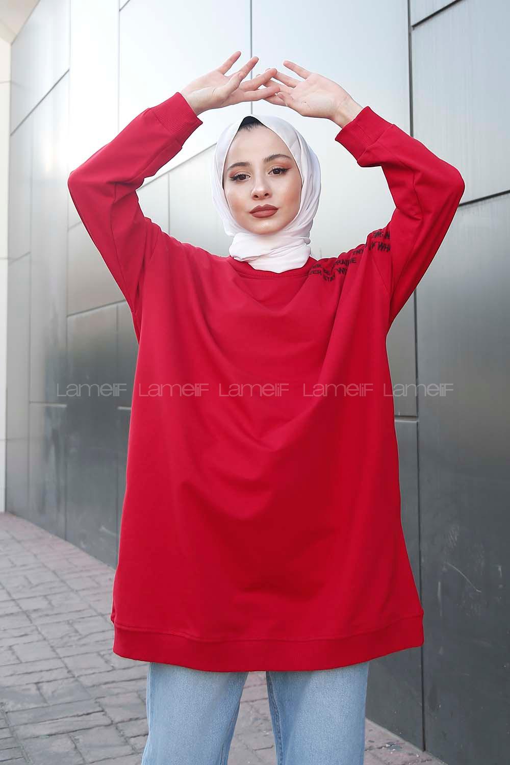 Modalamelif  Yazı Baskılı Tunik Kırmızı