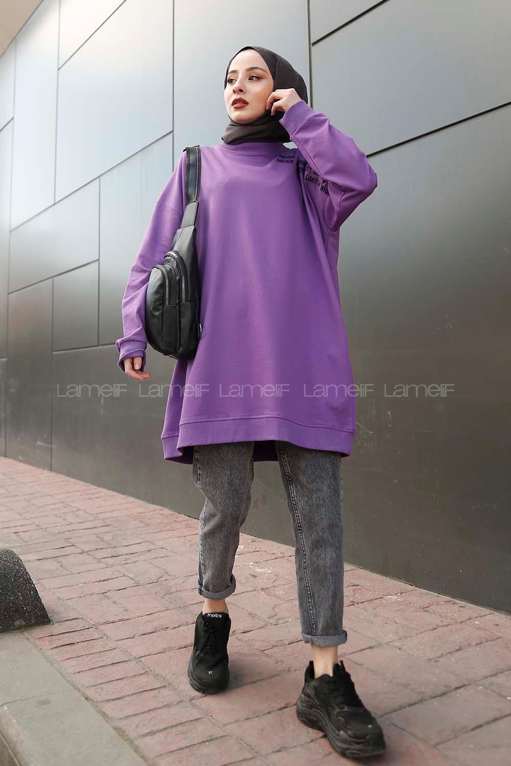 Modalamelif  Yazı Baskılı Tunik Mor