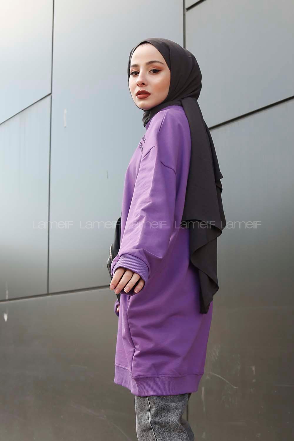 Modalamelif  Yazı Baskılı Tunik Mor