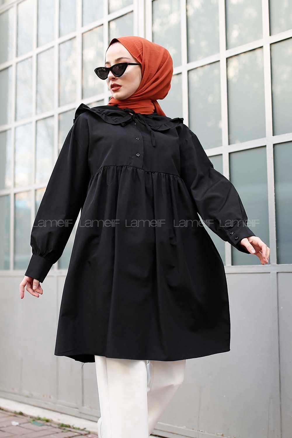 Modalamelif Pelerinli  Gömlek Siyah