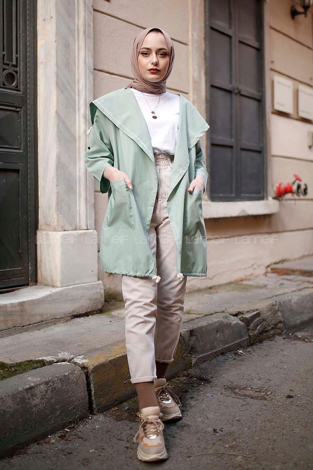 Modalamelif  Şömbre Halat Desenli Hırka Kiremit Mint Yeşili