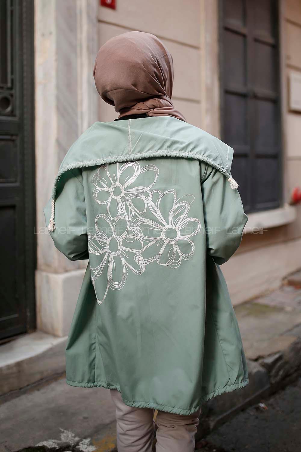 Modalamelif  Şömbre Halat Desenli Hırka Kiremit Mint Yeşili