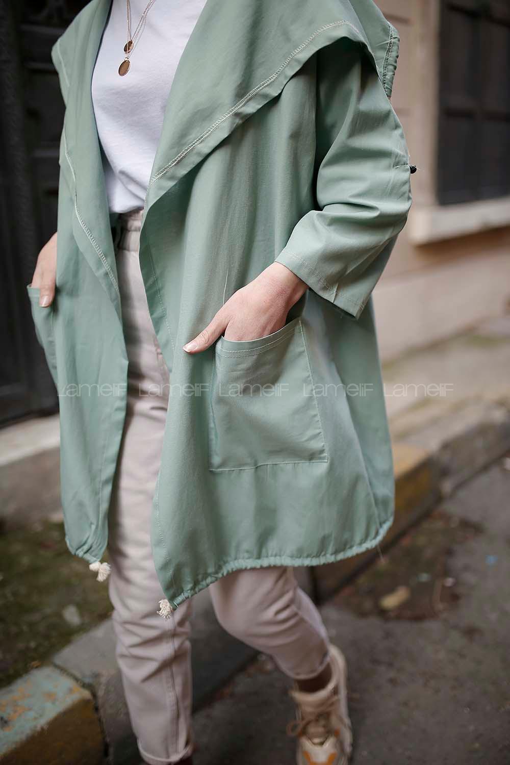 Modalamelif  Şömbre Halat Desenli Hırka Kiremit Mint Yeşili