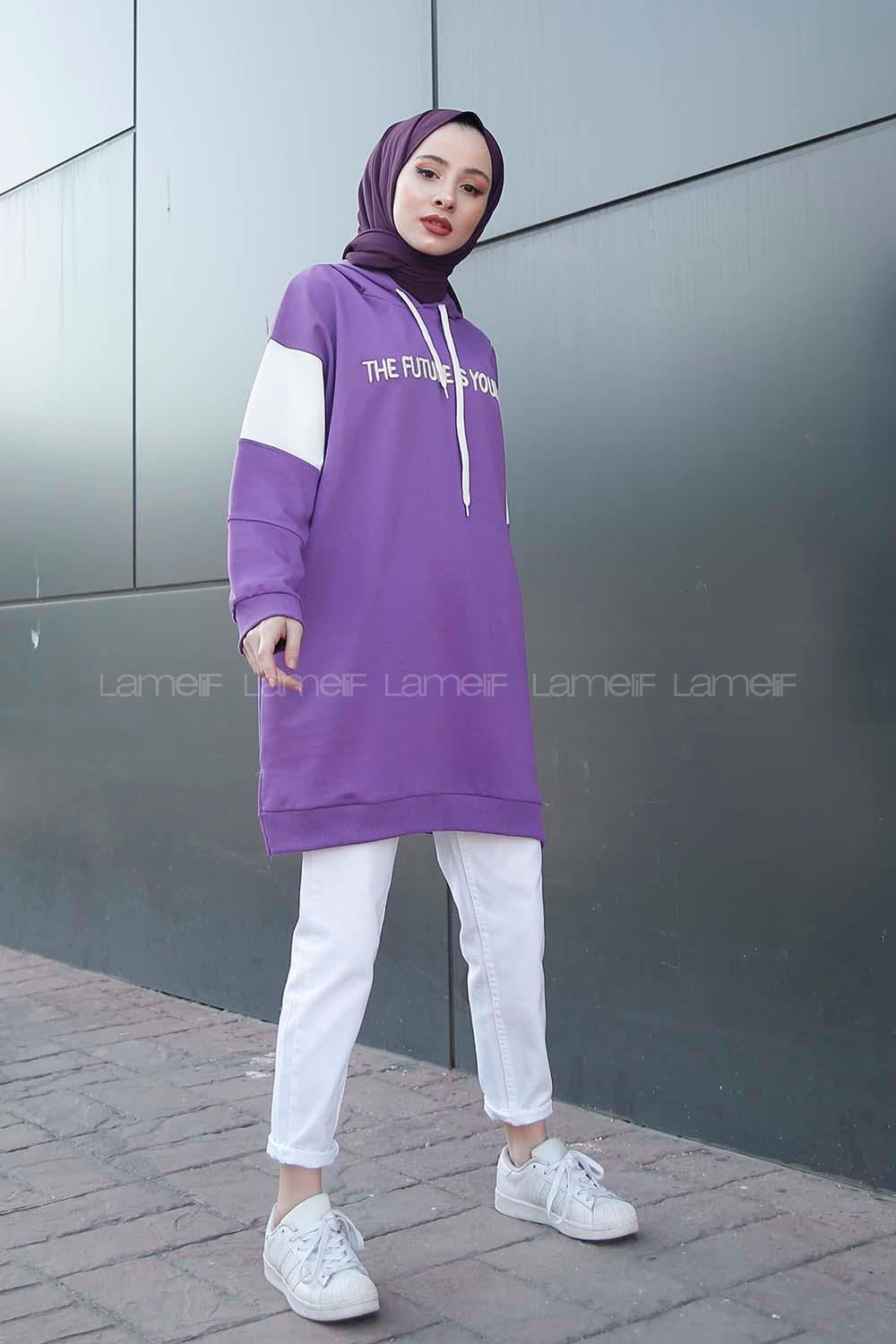 Modalamelif The Future Is Yours Nakışlı Tunik Mor