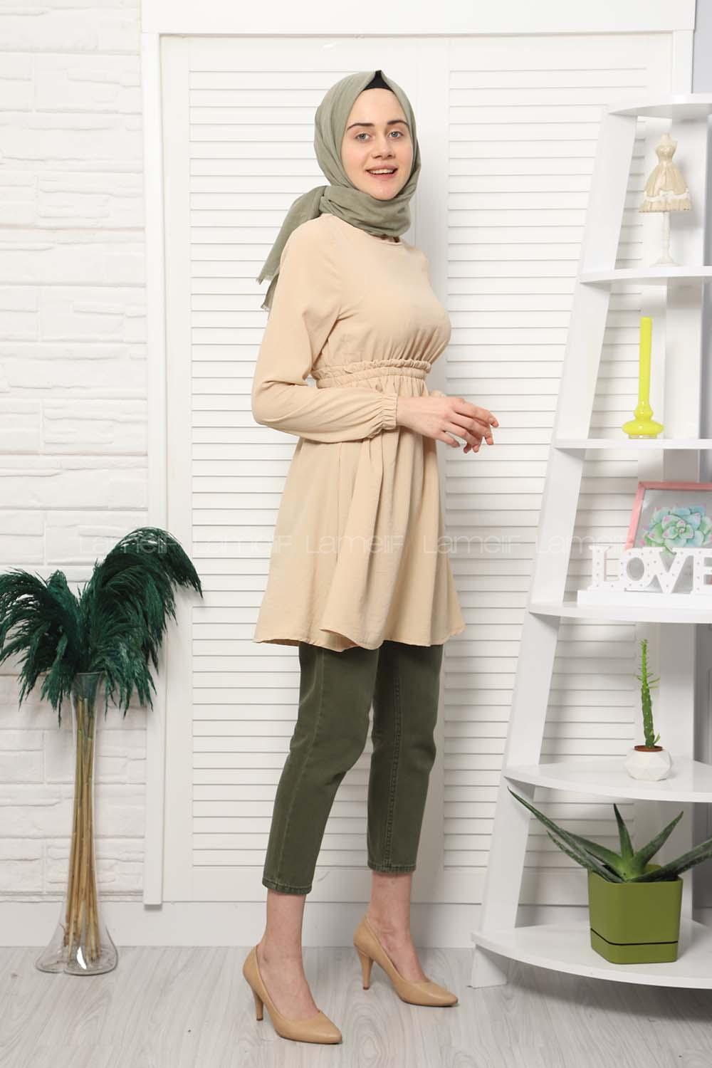 Modalamelif Bel Büzgülü Prenses Model Bej