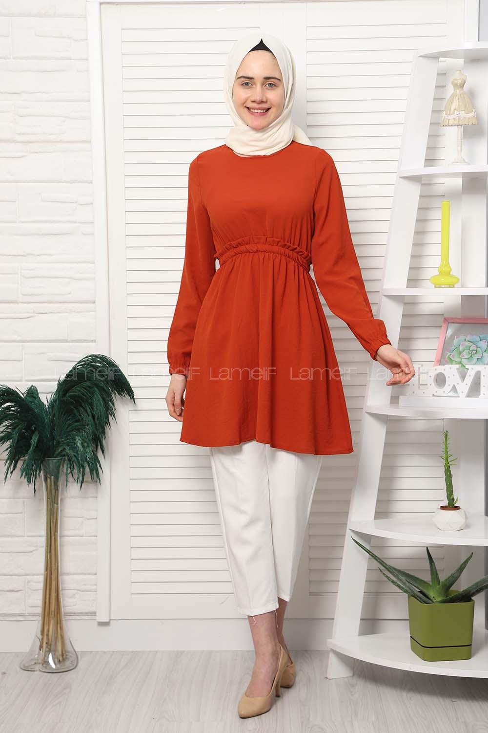 Modalamelif Bel Büzgülü Prenses Model Tunik Kiremit