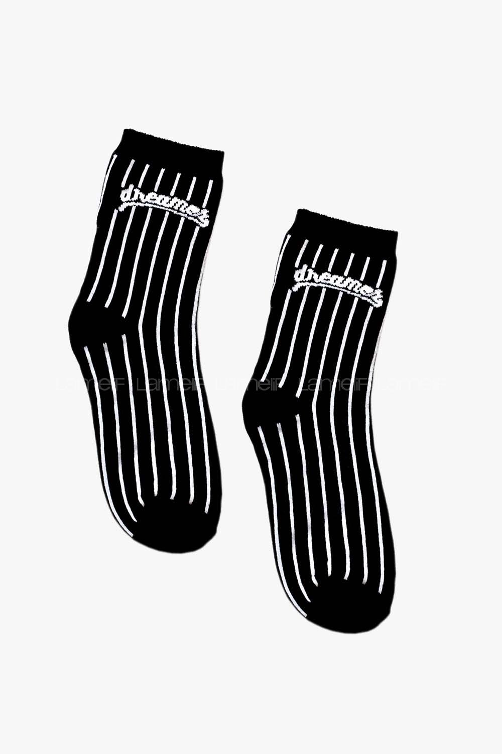 Modalamelif Dreamers Yazı Baskılı Siyah  Beyaz Çorap