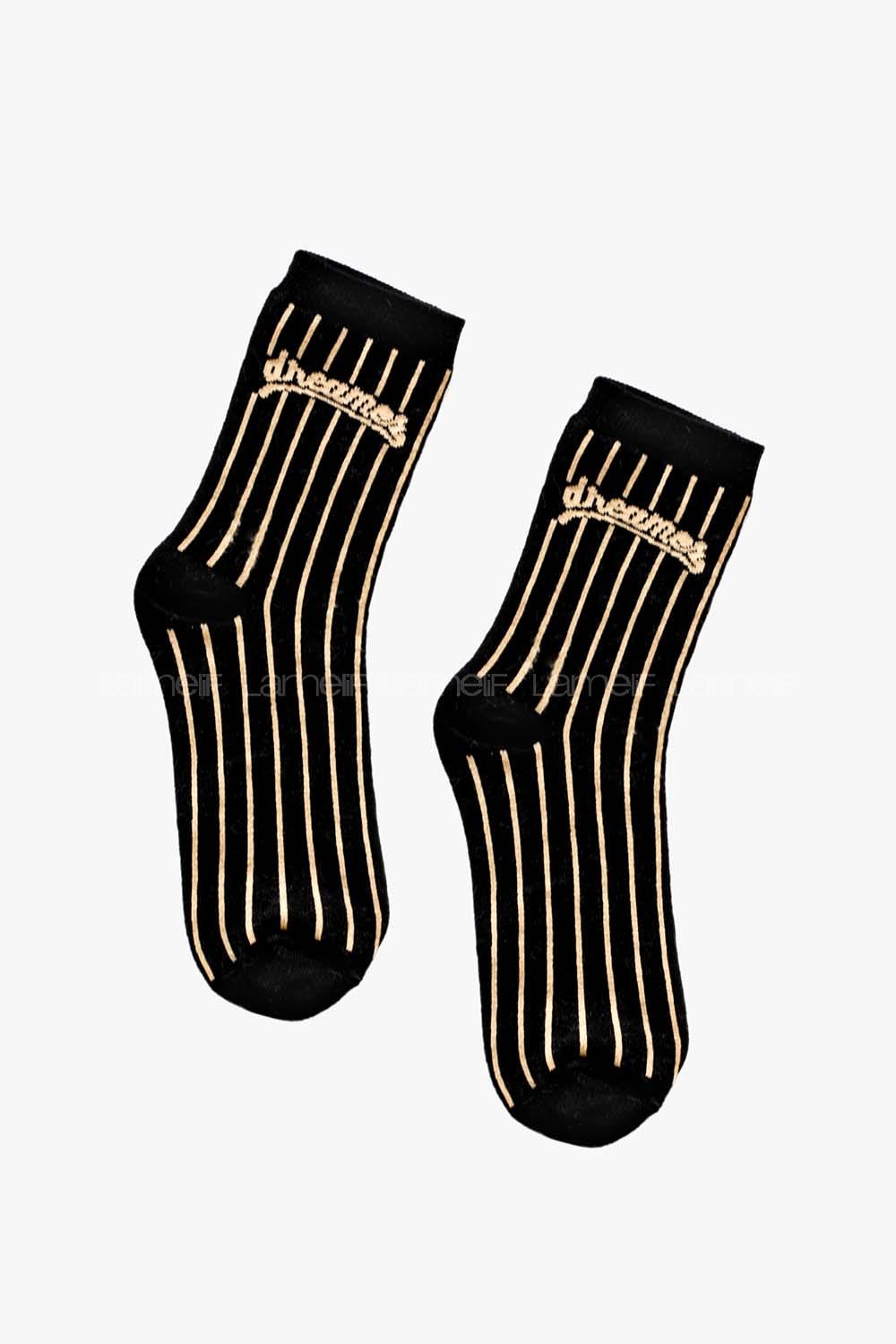 Modalamelif Dreamers Yazı Baskılı Siyah  Gold Çorap