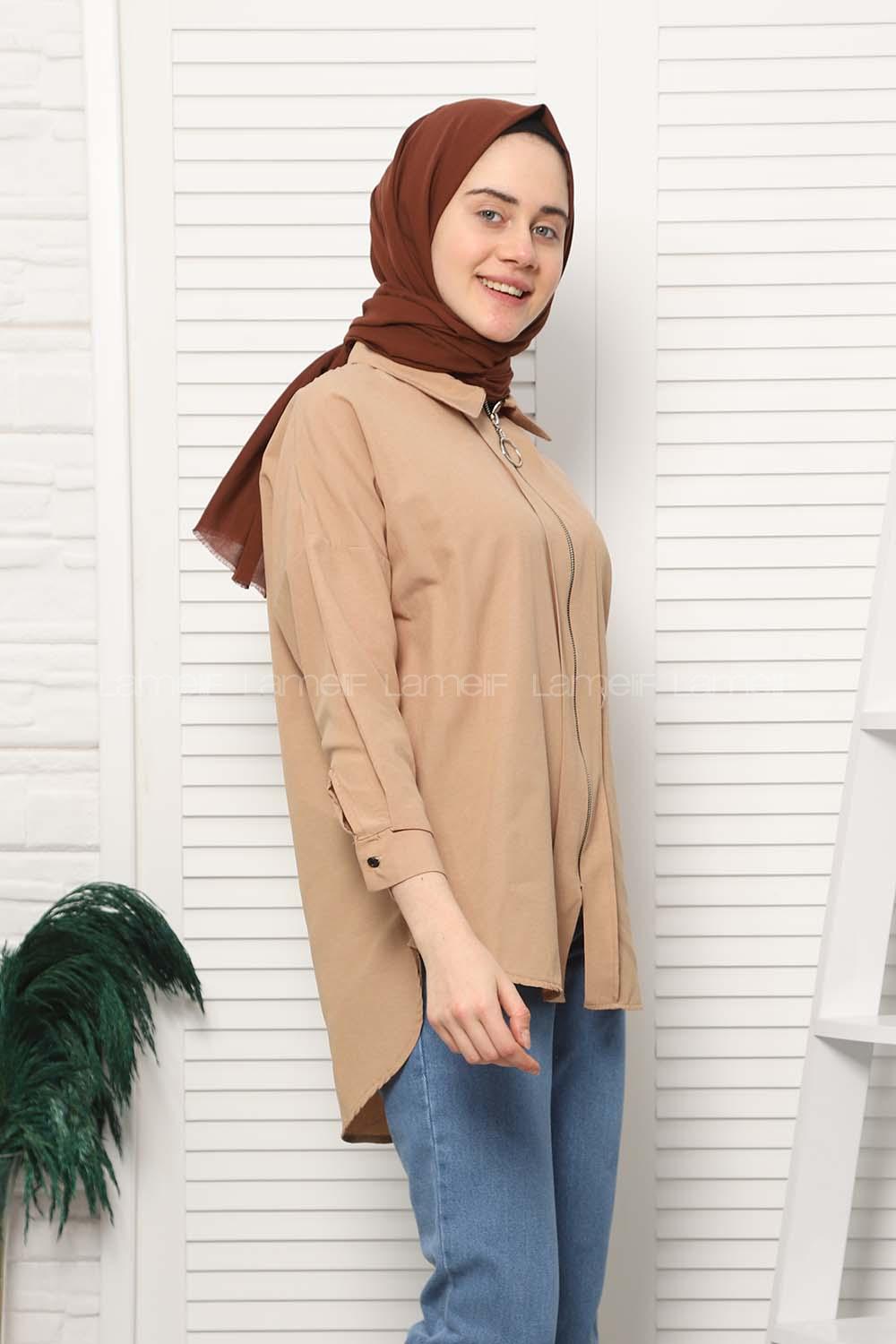 Modalamelif Halka Fermuarlı Gömlek Sütlü Kahve