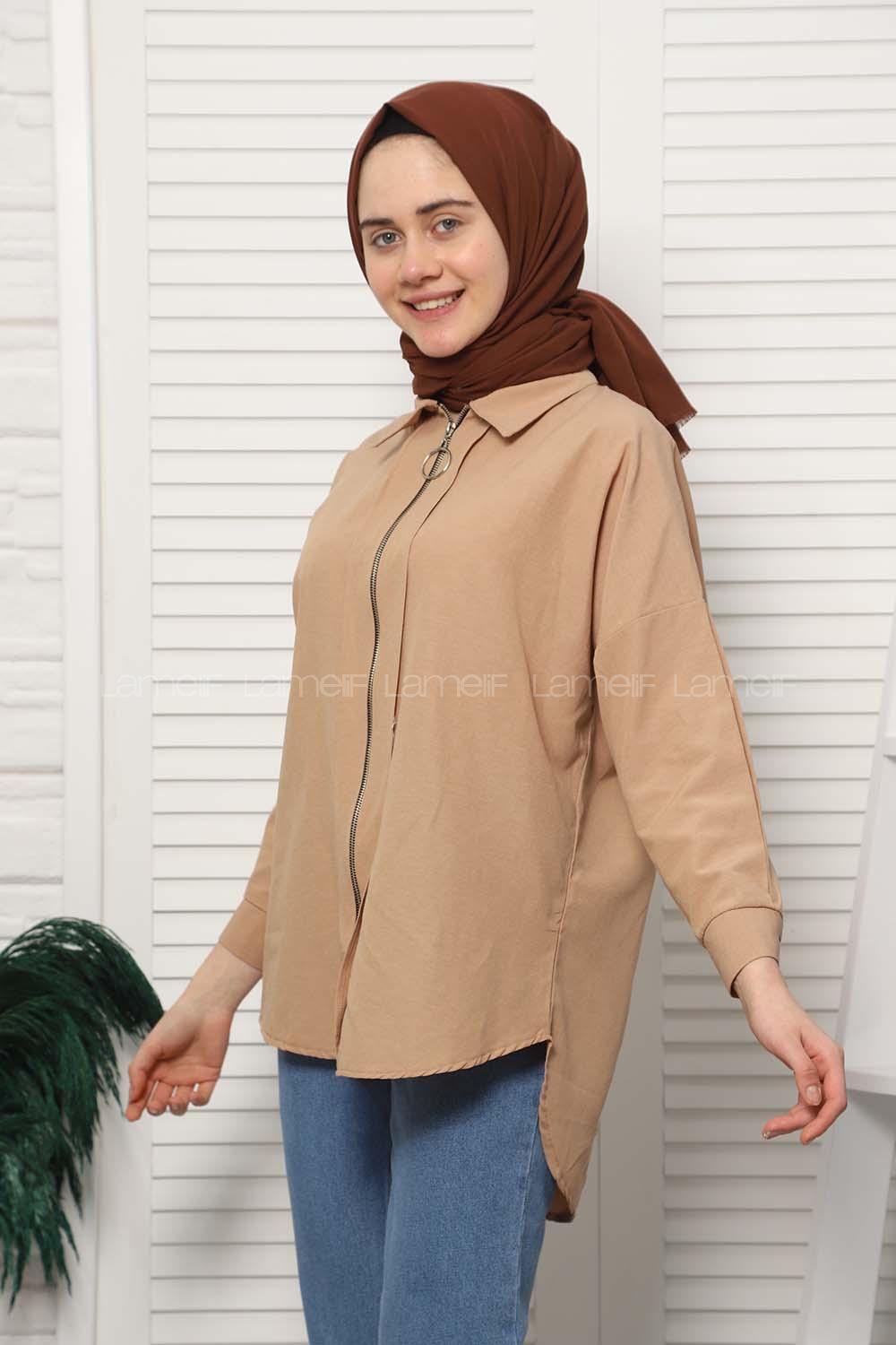 Modalamelif Halka Fermuarlı Gömlek Sütlü Kahve