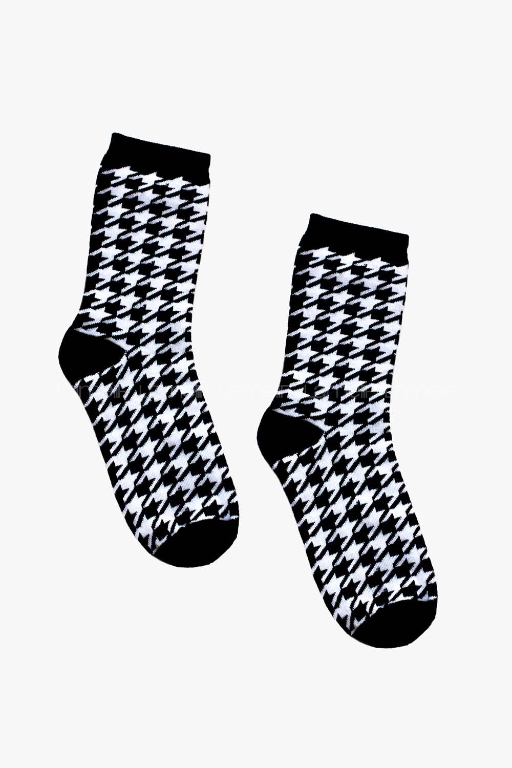 Modalamelif Kazayağı Desen Siyah Beyaz Çorap